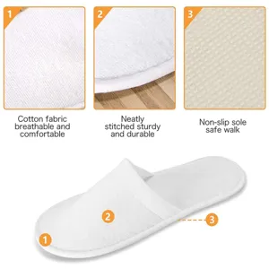 Comfortable white cotton hotel slippers with neat stitching and non-slip sole for daily use.