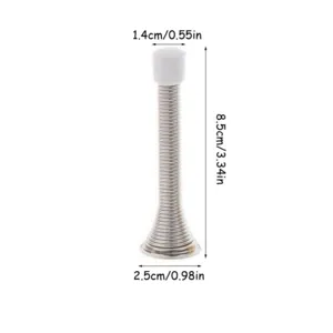 Spring door stop detail view, showing metal spring structure and size dimensions clearly.