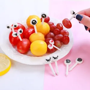 Niedliche Cartoon Augen Bento Spieße Obstgabeln für Kinder Brotdose Dekoration 6 Stk