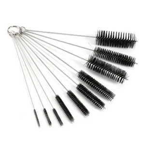 Set de 10 cepillos de limpieza de nylon con mango de acero inoxidable, uso versátil.