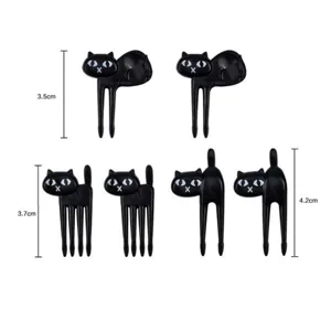 Detailed view of the cute black cat fruit forks with precise size measurements shown.