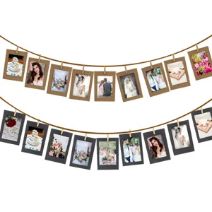 Kit de cadres photo en papier suspendus DIY avec pinces et ficelle pour déco murale.