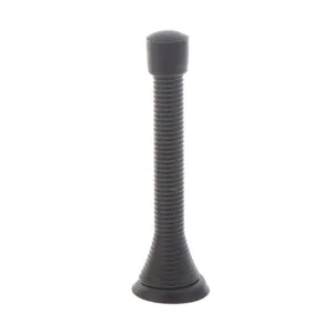 Black spring door stop for bedroom security, heavy duty door stopper with rubber tip.