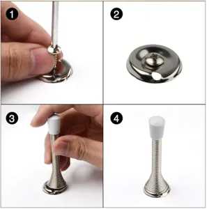 Spring door stop installation detail showing step by step guide with screws included.