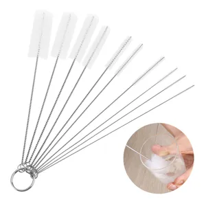 Juego de 10 cepillos de limpieza de nylon acero inoxidable para pajitas y biberones