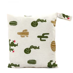 Cute cactus print baby diaper hanging storage bag portable cloth bag for crib and travel use.