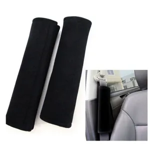Black plush car seat belt shoulder pads detail view set of two soft car accessories