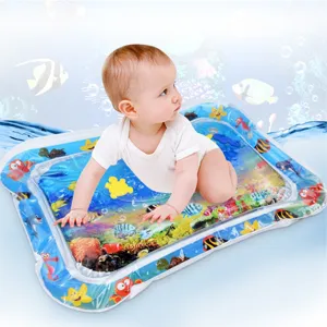 Baby inflatable water play mat, tummy time fun toy for infants, sensory activity playmat.