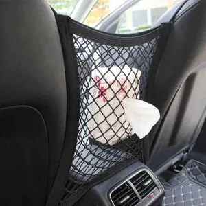 Bolsa de malla organizadora para asientos de coche elastica color negro universal practica.
