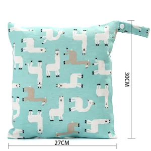 Waterproof baby wet bag with cute llama print, portable diaper storage bag 30x27cm.