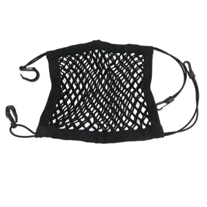 Red de almacenamiento de doble capa para asiento de coche organizador con ganchos.