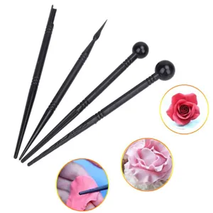 4-piece black clay sculpting tools set for DIY pottery fondant cake decorating modeling.
