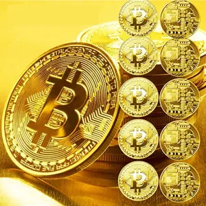Pièce Commémorative Bitcoin en Métal Souvenir de Collection Bitcoin Physique Doré Argenté Cuivré Art Artisanat Décoration de Bureau