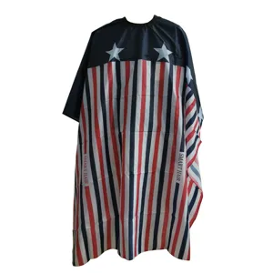 Red White And Blue Striped Barber Cape Salon Hair Cutting Cape Waterproof Hairdressing Apron With Star Pattern For Styling