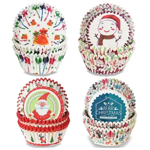 Série de Noël Tasses en Papier pour Gâteau Imprimées Papier Sulfurisée Cuisson Doublures de Cupcake Fournitures de Fête Festive