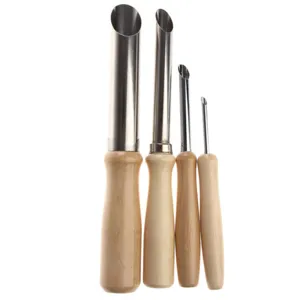 4pcs round hole punch pottery tools set clay sculpture wooden handle metal tube cutters
