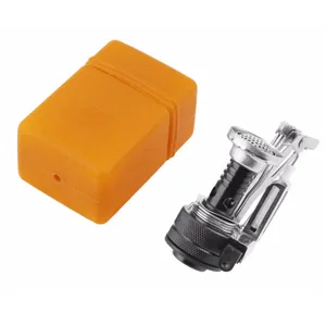 Portable outdoor camping stove head with plastic storage box, mini electronic ignition burner.