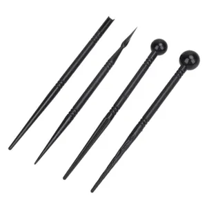 4pcs black clay sculpting tools set, fondant modeling pens with ball tips and spoon ends for DIY craft.