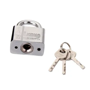 30mm metal padlock detail view, sturdy security lock with three matching keys included.