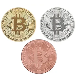 Ensemble de pieces commémoratives Bitcoin en métal, or argent bronze pour collection.