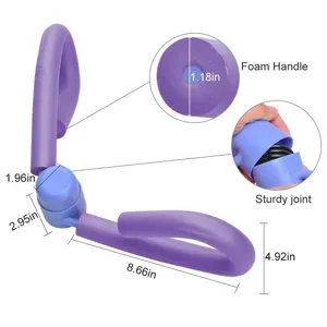 Détail de l'appareil de fitness pour cuisses avec poignée en mousse et dimensions.