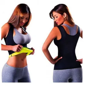Detailweergave van damessweet shaper vest, fitness gym hardloop top modelleer kleding.
