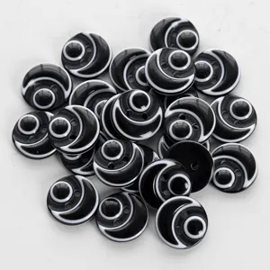 Black and white resin buttons, two-hole circle pattern clothing accessories, ideal for shirts.