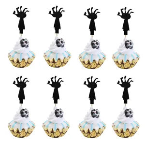 8pcs black Halloween paper zombie hand cupcake toppers set for dessert table party decor