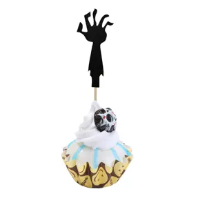 Halloween paper zombie hand cake topper, spooky dessert table decoration for party supplies.
