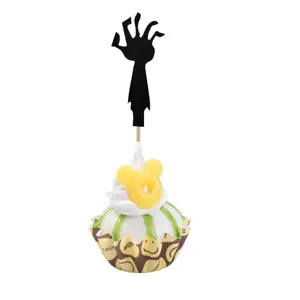 Halloween black glitter zombie hand cupcake topper set for party dessert decoration.