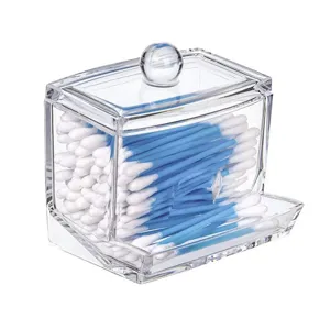 Transparenter Acryl Wattestäbchenhalter Staubdichte Kosmetik Aufbewahrungsbox Mit Deckel Desktop Organizer Für Q-Tip Make-up Pads