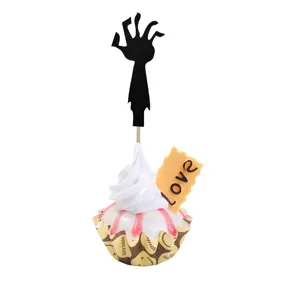 Halloween zombie hand cupcake toppers set, spooky dessert table party decoration supplies.