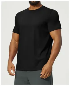 Men solid black short sleeve t-shirt for casual sports and daily wear high comfort.