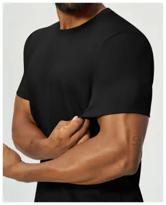 Men's modal cotton breathable casual short sleeve t-shirt detail view showing fabric stretch