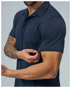 Men's moisture wicking quick dry short sleeve golf polo shirt detail showing fabric texture.