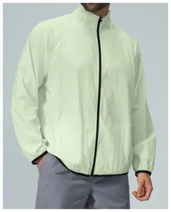 Men lightweight sun protection outdoor sports jacket mint green quick dry zip up outerwear