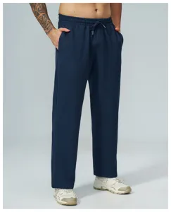 Pantaloni casual in maglia waffle blu scuro da uomo, comodi pantaloni da trekking e per uso.