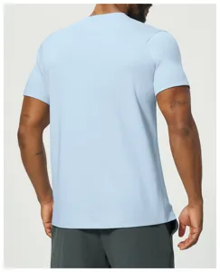 Men's light blue short sleeve t-shirt, modal combed cotton, breathable and comfortable basic top.