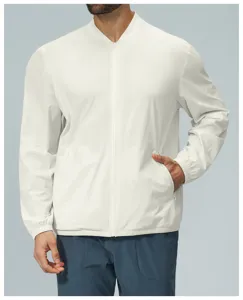 Men's casual zip-up stand collar jacket autumn outdoor sportswear coat detail view.