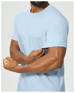 Men's light blue casual short sleeve t-shirt, comfortable breathable modal cotton top.