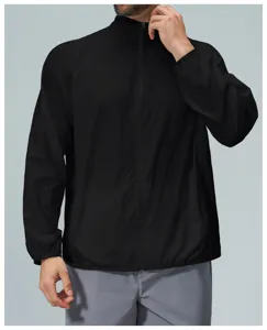 Men's lightweight sun-protection quick-dry outdoor hiking jacket with full zip and stand collar.
