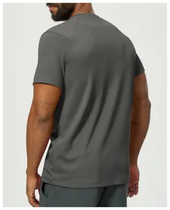 Men's dark gray modal short sleeve t-shirt, breathable comfort basic top detail view.