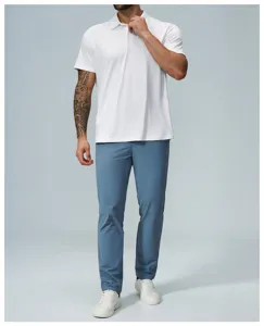 Men's breathable quick-dry short-sleeve polo shirt detail view, comfortable athletic wear.