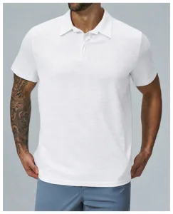 Men's White Short Sleeve Polo Shirt Casual Sport Golf Slim Fit Breathable Summer Top