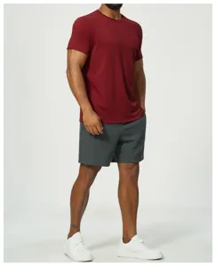 Detailed look at men's casual short sleeve t-shirt and shorts set, comfortable fabric.