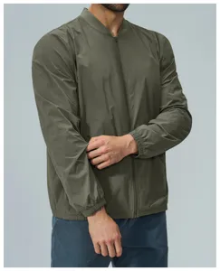 Men casual zip-up jacket lightweight stand collar outerwear daily commuter green apparel