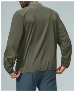 Men autumn casual stand collar zip jacket daily commute military green windbreaker outerwear top