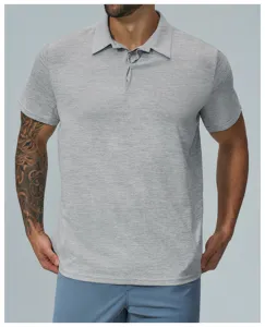Men's grey short sleeve polo shirt, breathable golf and casual sportswear top ideal.