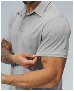 Men's breathable quick dry athletic golf polo shirt short sleeve grey sportswear fitness top