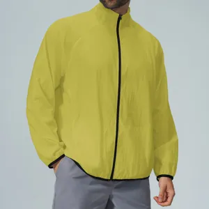 Men lightweight sun protection outdoor sports hiking jacket with contrast zipper and collar